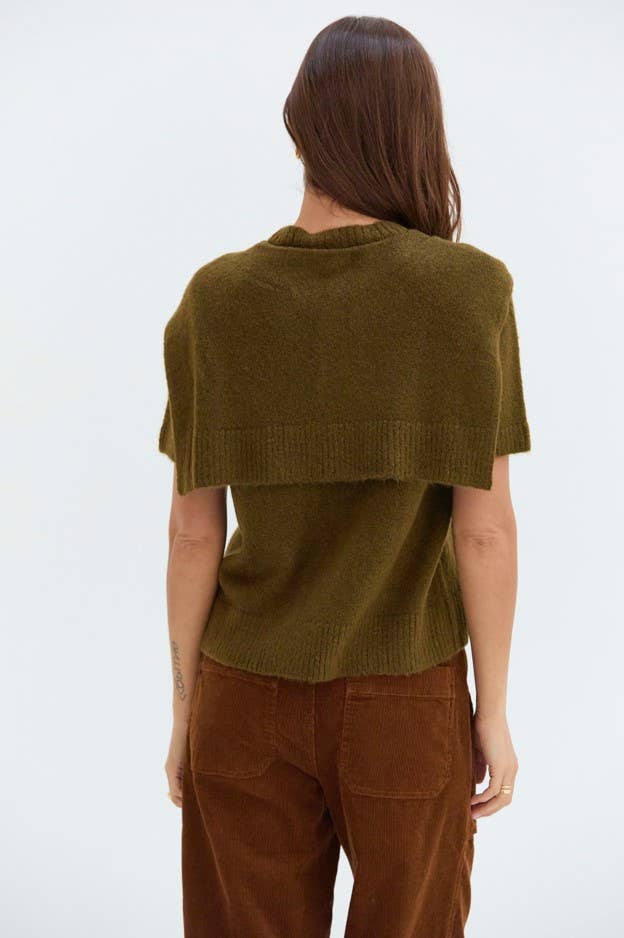 Remi Short Sleeve Faux Scarf Overlay Knit Top