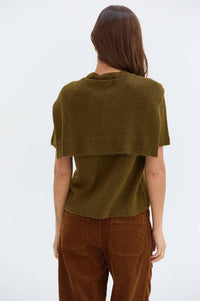 Remi Short Sleeve Faux Scarf Overlay Knit Top