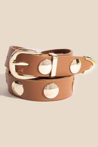 Metallic Disc Studded Faux Leather Belt