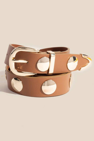 Metallic Disc Studded Faux Leather Belt