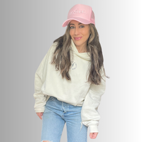 "mother." Embroidered Trucker Hat - Flamingo Pink
