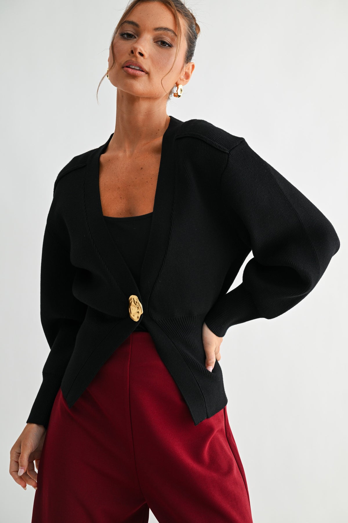 Blake Sculptural Button Knit Cardigan
