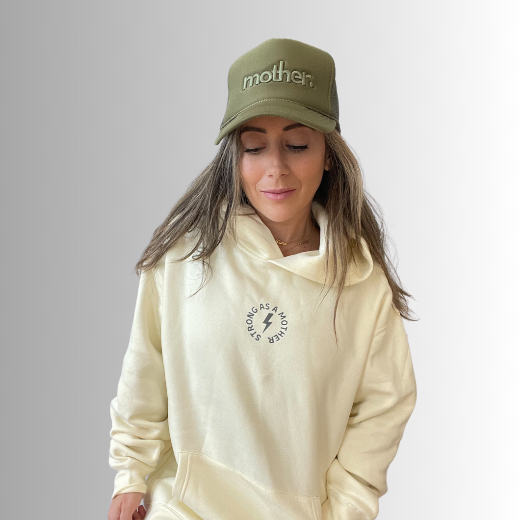 "mother." Embroidered Trucker Hat - Olive