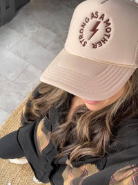 Strong as a mother™ Embroidered Trucker Hat - Sand
