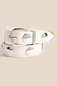 Metallic Disc Studded Faux Leather Belt