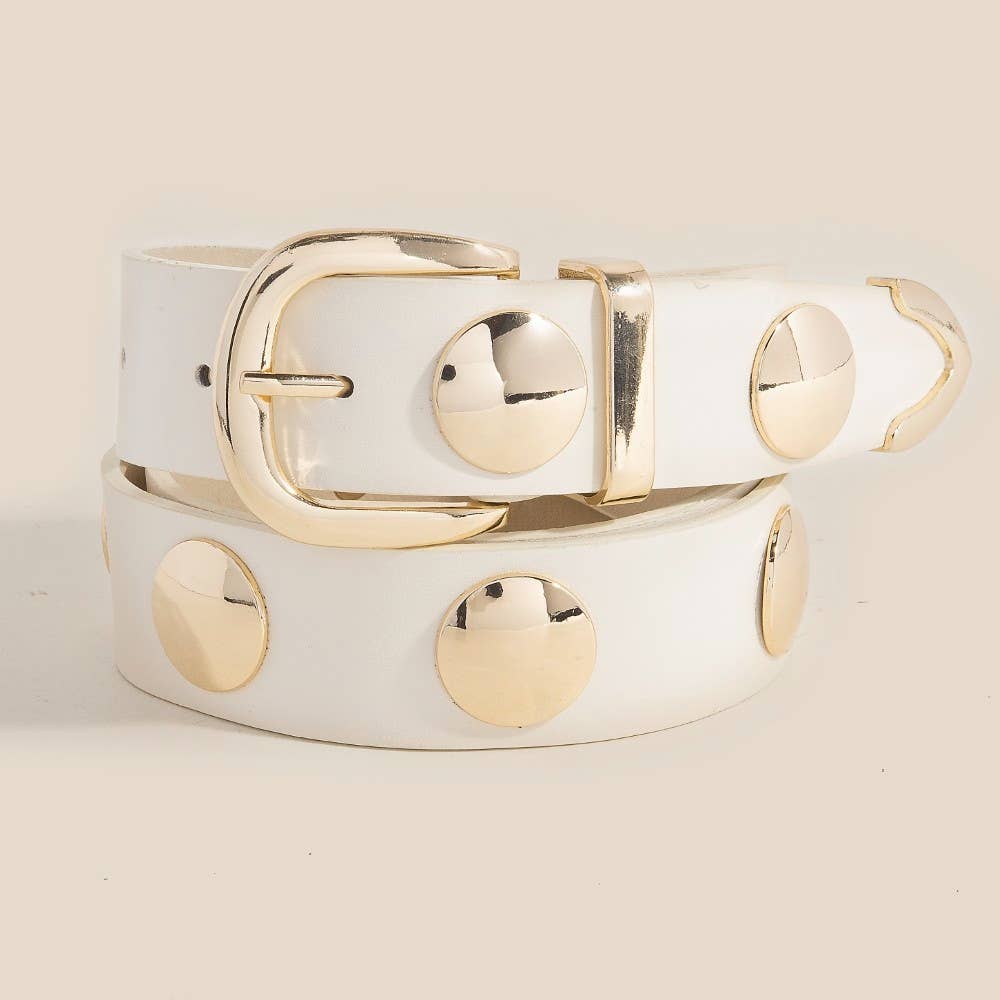 Metallic Disc Studded Faux Leather Belt