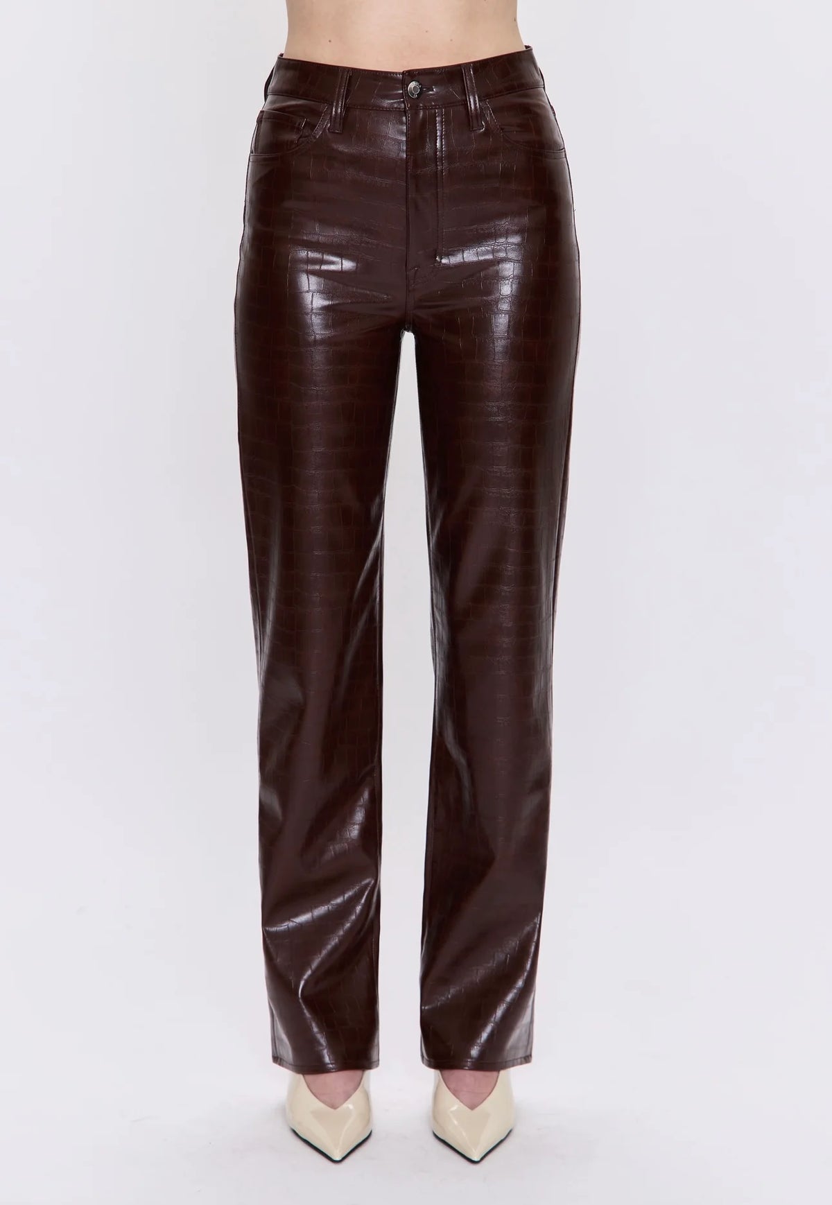 Cassie High Rise Straight- Tobacco Croc