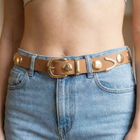 Metallic Disc Studded Faux Leather Belt