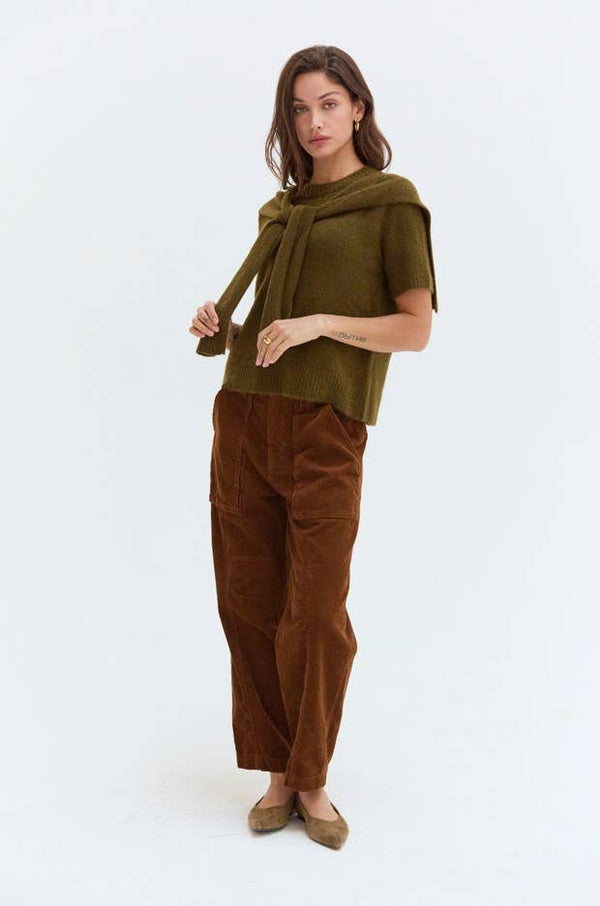 Remi Short Sleeve Faux Scarf Overlay Knit Top
