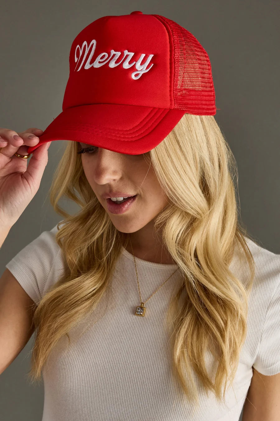 Merry Trucker Hat - Red & White