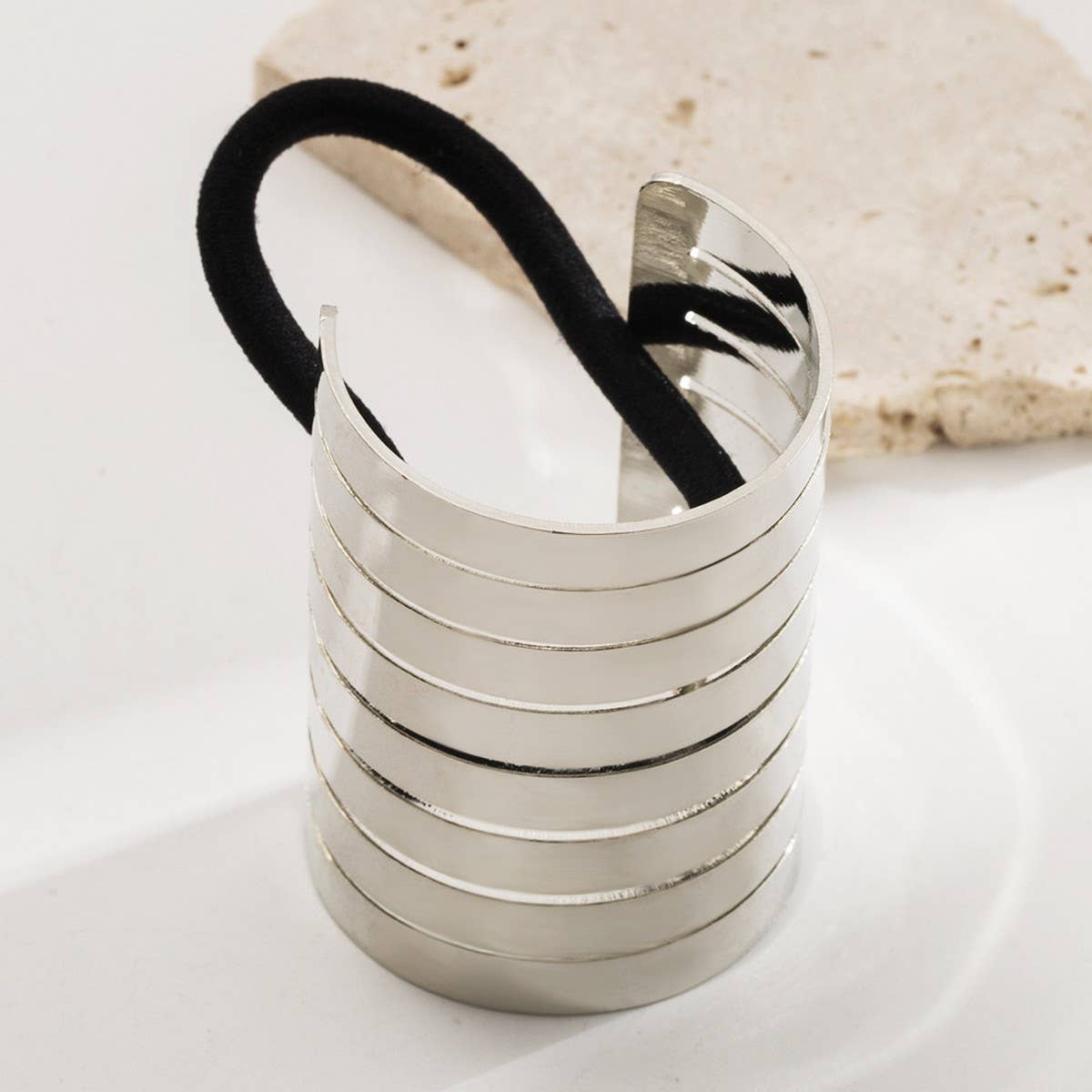 Sleek Oval Metal Elastic Hair Tie for Women