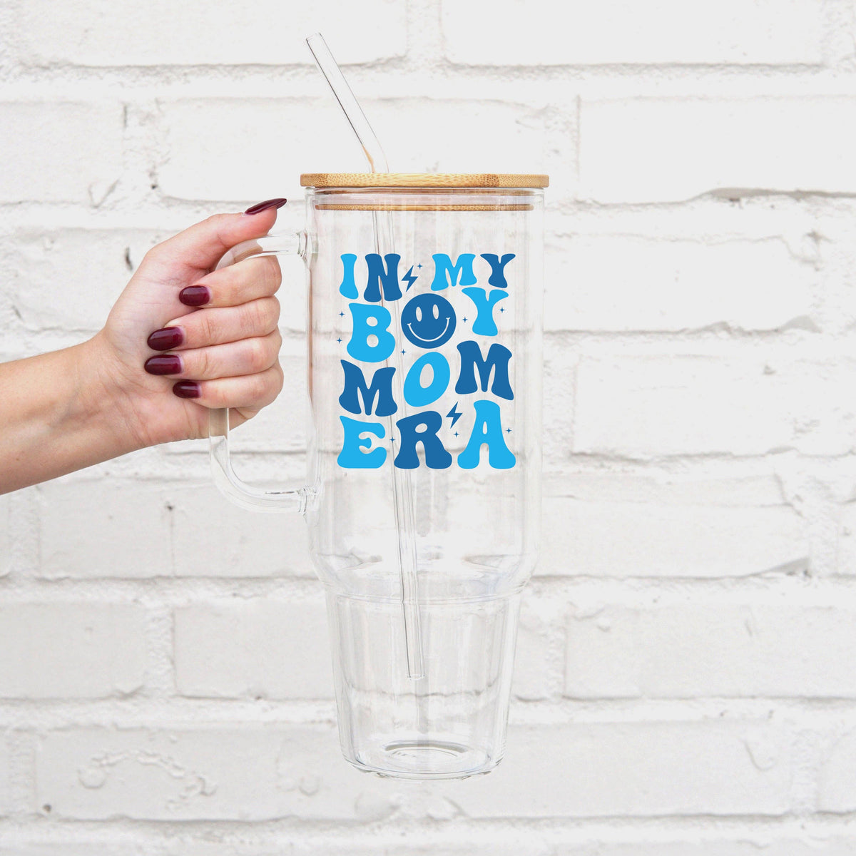 Boy Mom Era 40oz Glass Tumbler With Lid and Straw