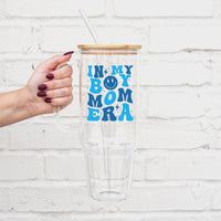 Boy Mom Era 40oz Glass Tumbler With Lid and Straw