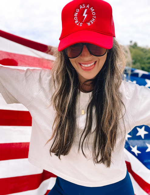 Strong as a mother® Embroidered Trucker Hat - Red