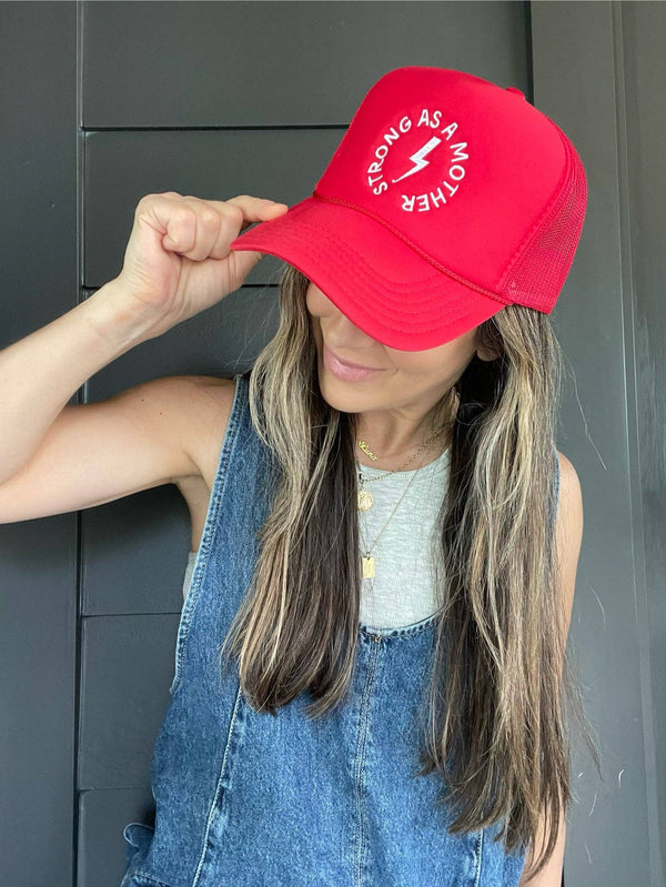 Strong as a mother™ Embroidered Trucker Hat - Red