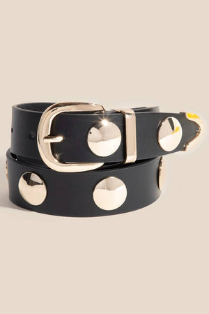 Metallic Disc Studded Faux Leather Belt