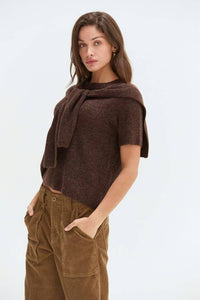 Remi Short Sleeve Faux Scarf Overlay Knit Top