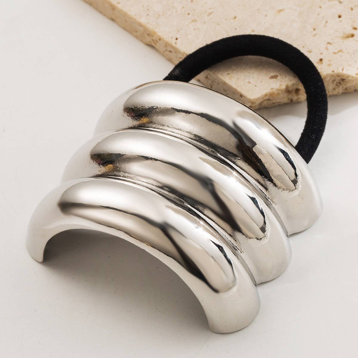 Sleek Oval Metal Elastic Hair Tie for Women