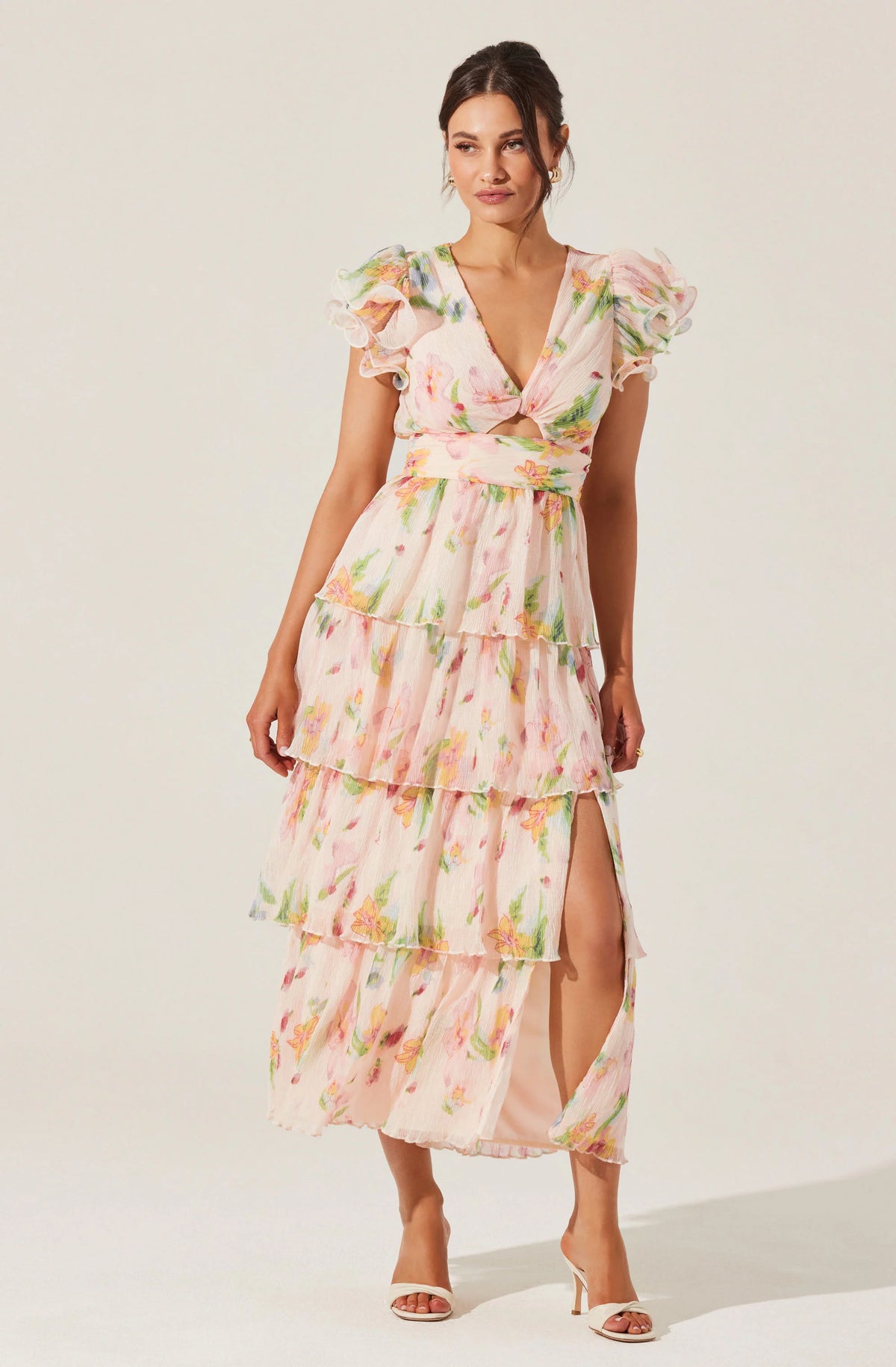 Emporia Floral Pleated Tiered Midi Dress