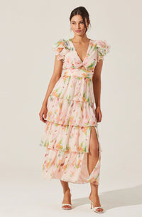 Emporia Floral Pleated Tiered Midi Dress