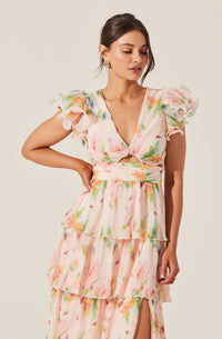 Emporia Floral Pleated Tiered Midi Dress