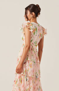 Emporia Floral Pleated Tiered Midi Dress