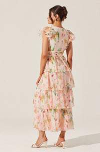 Emporia Floral Pleated Tiered Midi Dress