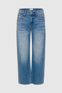 Lexi Mid Rise Bowed Straight Denim - Star Studded
