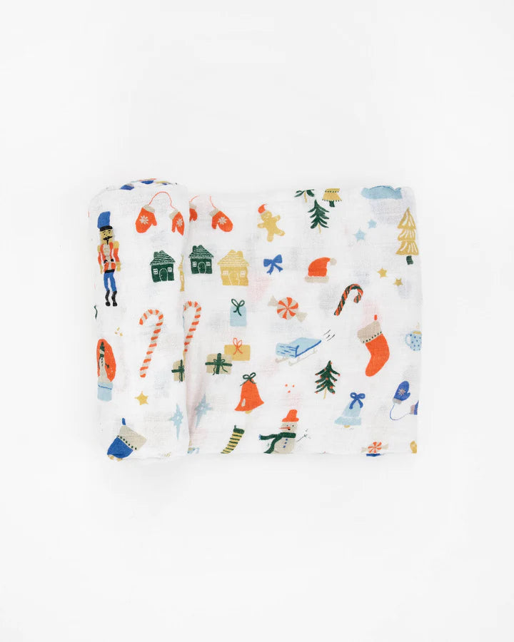 Cotton Muslin Swaddle Blanket - Christmas Time