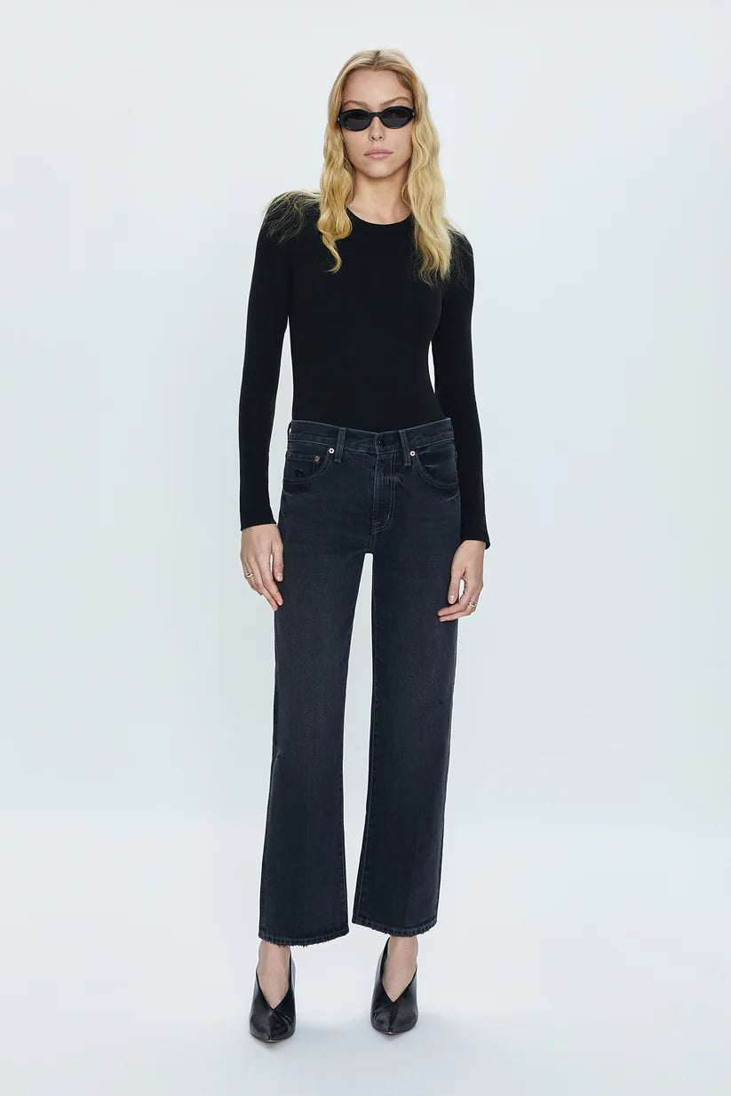 Lexi Mid Rise Bowed Straight Jean - Mercury