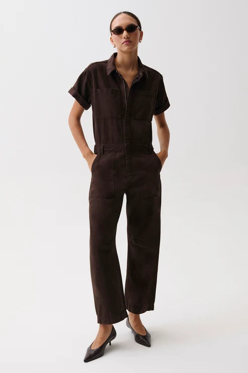 Cruz Short Sleeve Barrel Jumpsuit - Mocha
