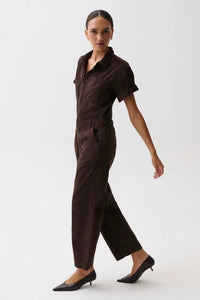 Cruz Short Sleeve Barrel Jumpsuit - Mocha