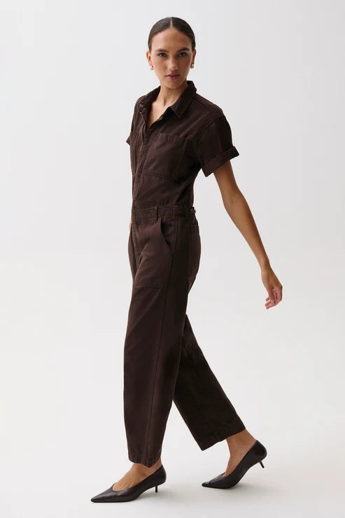 Cruz Short Sleeve Barrel Jumpsuit - Mocha
