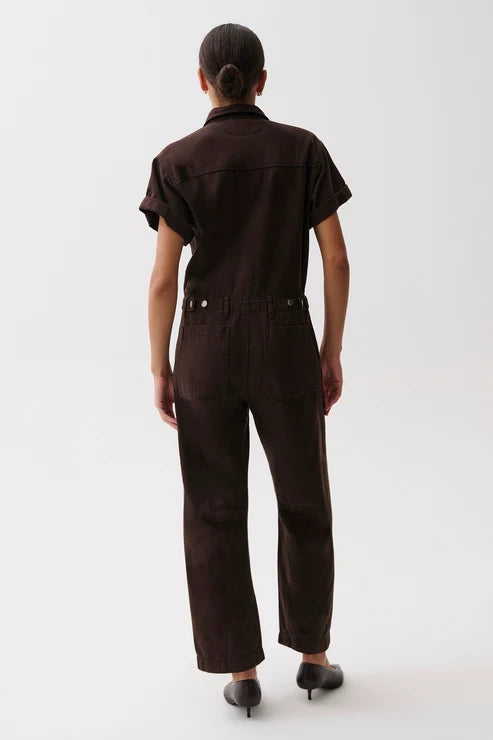 Cruz Short Sleeve Barrel Jumpsuit - Mocha