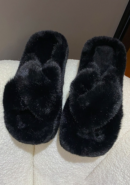 Cross Strap Fluffy Slippers