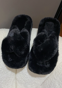 Cross Strap Fluffy Slippers
