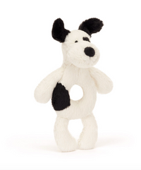 Bashful Black & Cream Puppy Ring Rattle