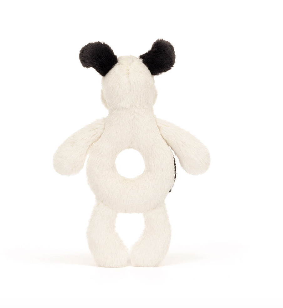 Bashful Black & Cream Puppy Ring Rattle