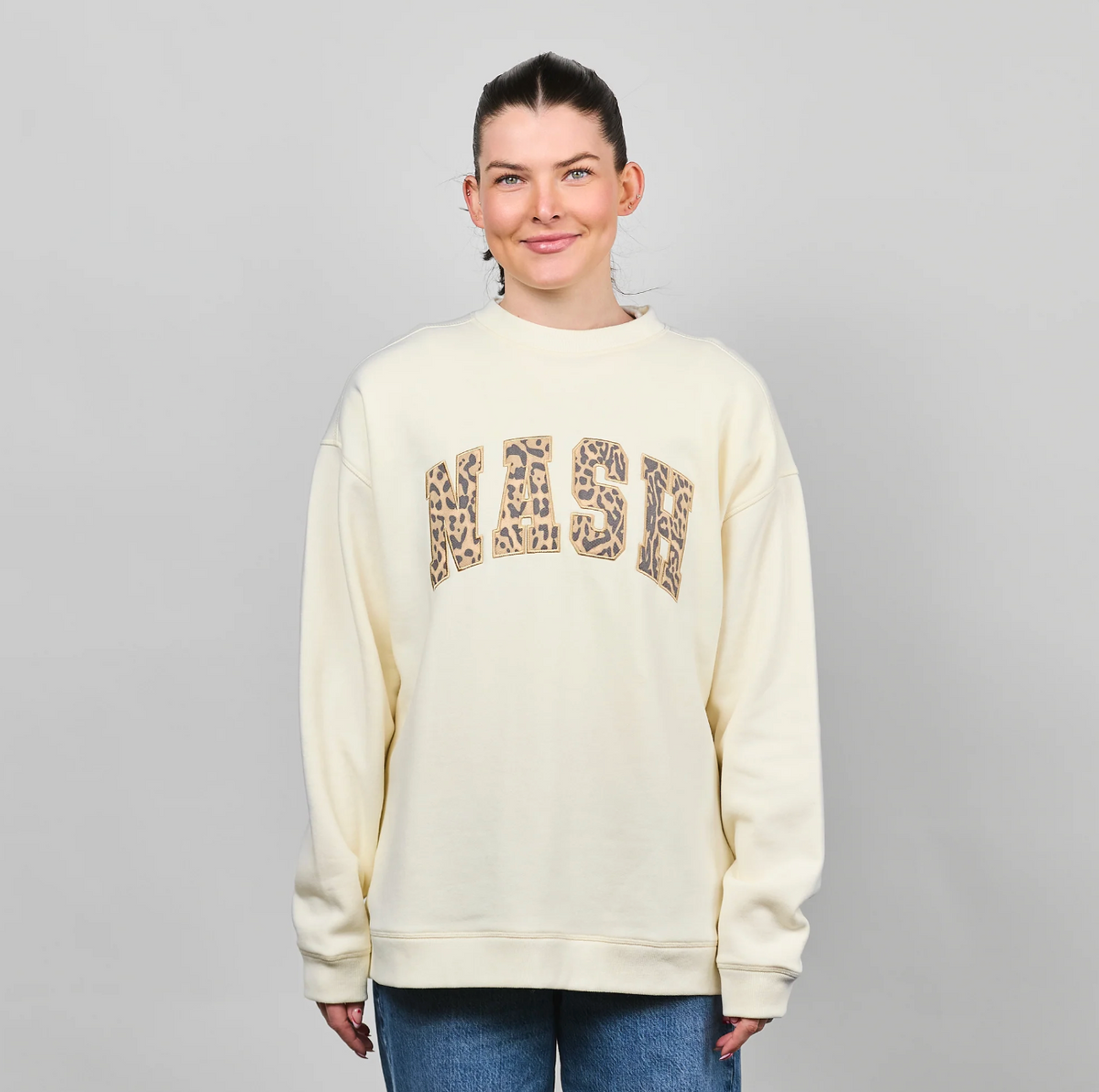 Nashville Classic Crewneck - Cream/Leopard