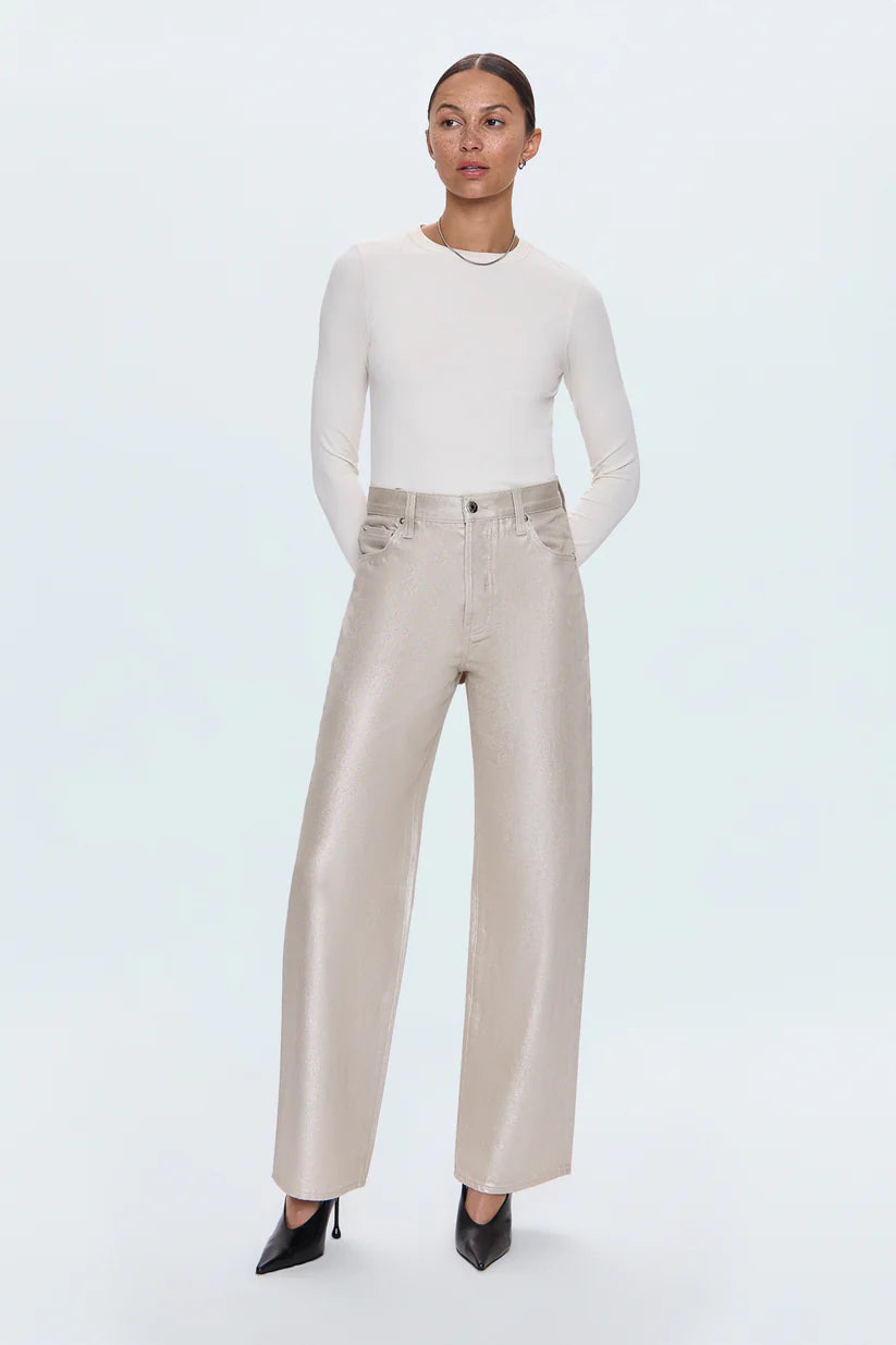 Tate High Rise Bowed Wide Leg Jean - Champagne Luster