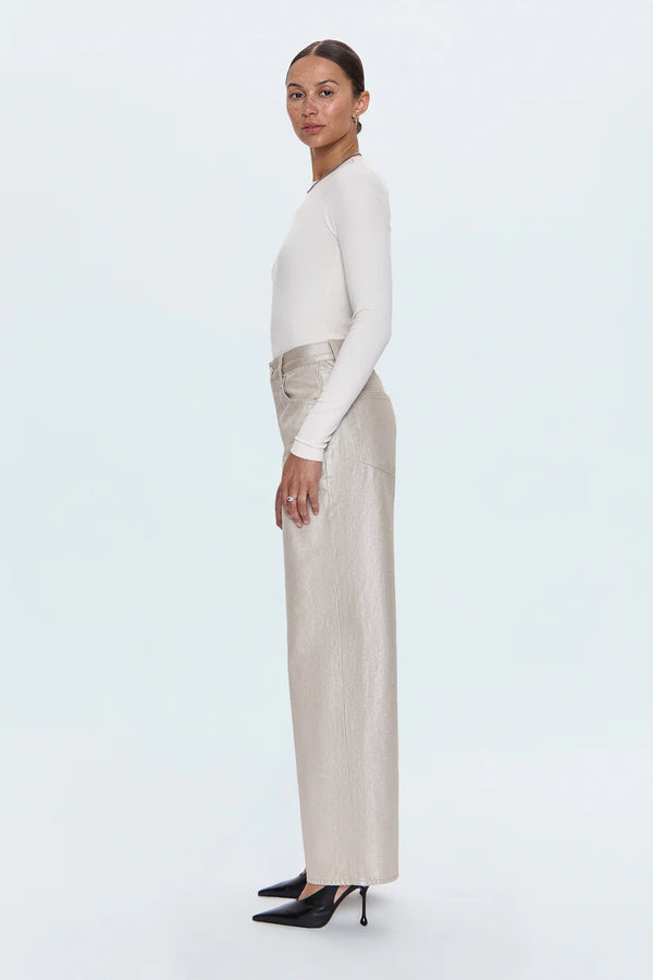 Tate High Rise Bowed Wide Leg Jean - Champagne Luster