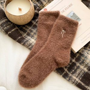 Bow Embroidery Thick Socks