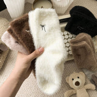 Bow Embroidery Thick Socks