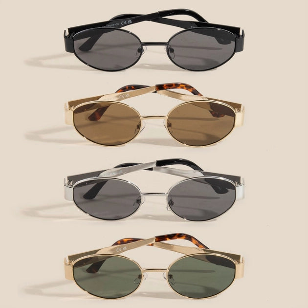Metal Frame Oval Sunglasses - Assorted