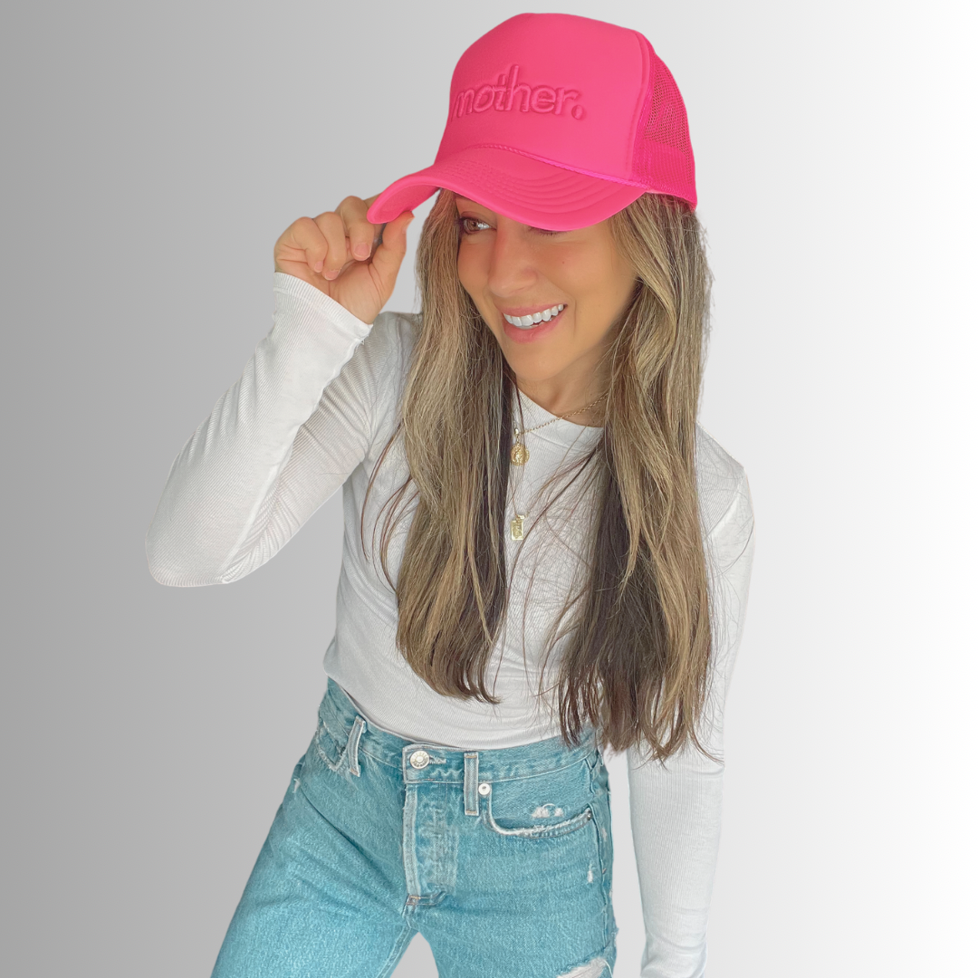 Mother Embroidered Trucker Hat -  Neon Pink