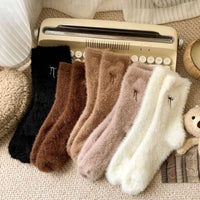 Bow Embroidery Thick Socks