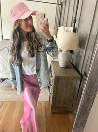 "mother." Embroidered Trucker Hat - Flamingo Pink