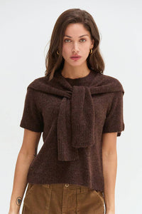 Remi Short Sleeve Faux Scarf Overlay Knit Top