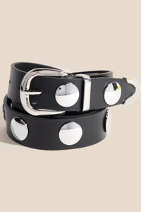 Metallic Disc Studded Faux Leather Belt