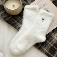 Bow Embroidery Thick Socks